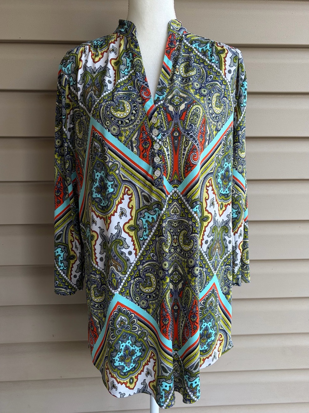•Peck & Peck• Multicolor Paisley Knit Tunic Top - Size Large